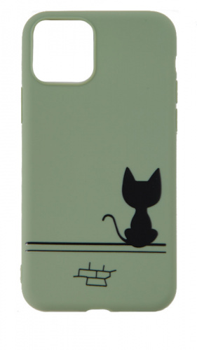 Силиконовый чехол для Apple iPhone 11 Pro Черный кот зеленый
