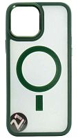 Силиконовый чехол для Apple iPhone 13 Pro Max прозрачный magsafe металл кнопка зеленый
