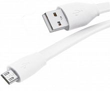 Кабель USB 2.0 - microUSB, 1м, 2.1A, белый, плоский, OLMIO