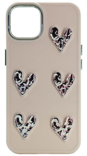 Силиконовый чехол для Apple iPhone 14 сердца из серебра розовый