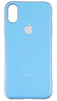 Силиконовый чехол для Apple iPhone X/XS яблоко глянцевый голубой