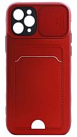 Силиконовый чехол для Apple iPhone 11 Pro с кардхолдером и защитой камеры металлик красный