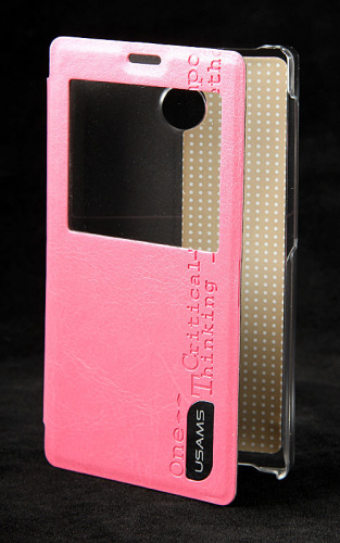 Чехол футляр-книга Usams для Nokia X Dual sim с окном (розовый (Merry Series))
