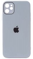 Силиконовый чехол для Apple iPhone 11 стеклянный с защитой камеры бледно-голубой