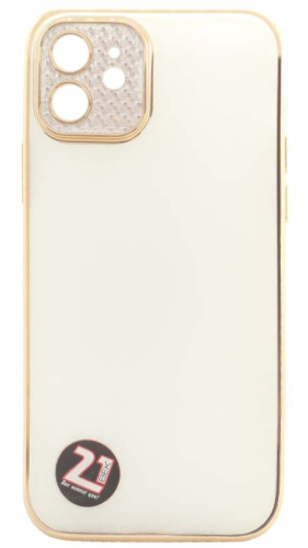 Силиконовый чехол для Apple iPhone 12 с окантовкой и камерой с блеском белый
