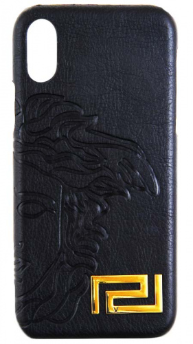Задняя накладка для Apple iPhone X с гравировкой кожа чёрный