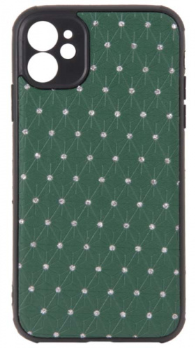 Силиконовый чехол для Apple iPhone 11 стеганый со стразами зеленый
