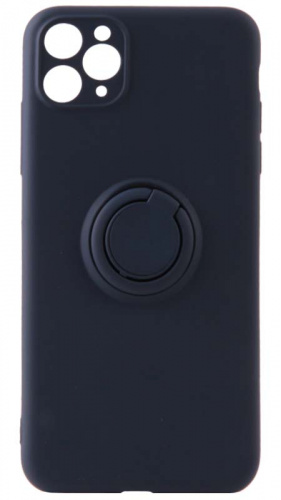 Силиконовый чехол для Apple iPhone 11 Pro Max матовый с кольцом темно-синий