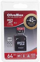 64GB карта памяти microSDXC OltraMax Class10 UHS-1 Elite SD 45 MB/s с адаптером чёрный