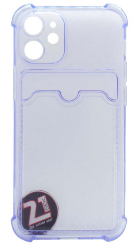 Силиконовый чехол для Apple iPhone 12 mini с кардхолдером и уголками прозрачный сиреневый