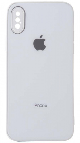 Силиконовый чехол для Apple iPhone X/XS стеклянный с защитой камеры бледно-голубой