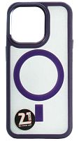 Силиконовый чехол для Apple iPhone 14 Pro прозрачный magsafe металл кнопка фиолетовый