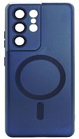 Силиконовый чехол для Samsung Galaxy S21 Ultra MagSafe матовый с линзами синий