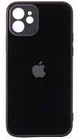 Силиконовый чехол для Apple iPhone 12 стеклянный с защитой камеры черный