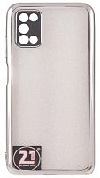 Силиконовый чехол для Samsung Galaxy A03S/A037 прозрачный с окантовкой серебро