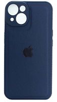Силиконовый чехол для Apple iPhone 14 с защитой камеры кожа с лого синий