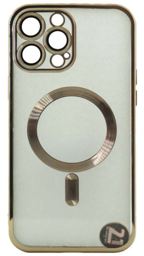 Силиконовый чехол  для Apple iPhone 13 Pro Max Berlia Magsafe прозрачный золотой борт