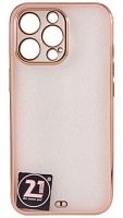 Силиконовый чехол для Apple iPhone 13 Pro прозрачный с металлическим ободком розовый