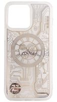 Силиконовый чехол для Apple iPhone 14 Pro Max Magsafe time design серебро