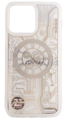 Силиконовый чехол для Apple iPhone 14 Pro Max Magsafe time design серебро