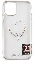 Задняя накладка Kingxbar для Apple iPhone 11 Pro со стразами сердце серебро