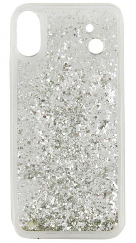 Силиконовый чехол для Apple iPhone X/XS переливающиеся блёстки серебро