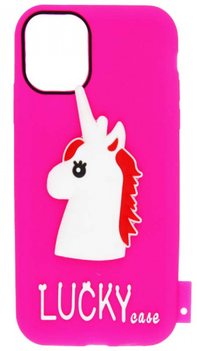 Силиконовый чехол для Apple iPhone 11 фигурный lucky единорог розовый