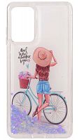 Силиконовый чехол для Samsung Galaxy A72/A725 переливающиеся сердечки девушка с велосипедом