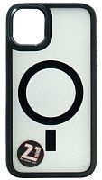 Силиконовый чехол для Apple iPhone 11 прозрачный magsafe металл кнопка черный