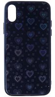 Силиконовый чехол для Apple iPhone X/XS стеклянный сердечки синий