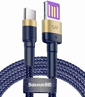 Кабель USB - Type-C Baseus Cafule HW 1.0м круглый 5.0A нейлон синий золотая вставка