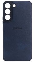 Силиконовый чехол для Samsung Galaxy S22 кожа с лого синий