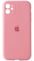 Силиконовый чехол Soft Touch для Apple iPhone 11 с защитой камеры лого светло-розовый