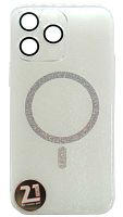 Силиконовый чехол для Apple iPhone 14 Pro Max magsafe с блестками и линзами белый