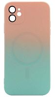 Силиконовый чехол для Apple iPhone 11 MagSafe с защитой линз розовый/голубой