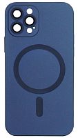 Силиконовый чехол для Apple iPhone 12 Pro MagSafe матовый с линзами синий