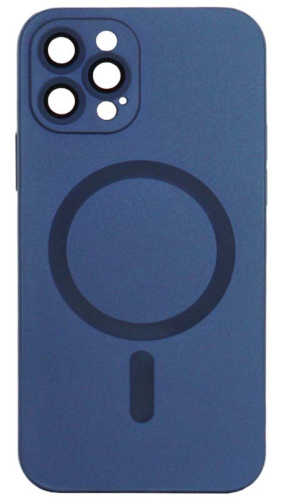 Силиконовый чехол для Apple iPhone 12 Pro MagSafe матовый с линзами синий