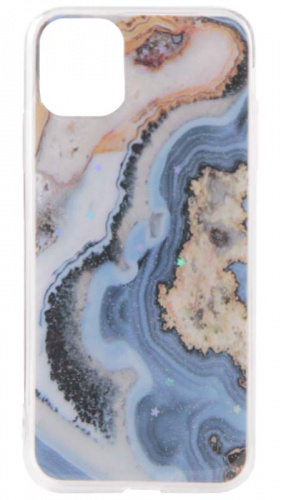 Силиконовый чехол для Apple iPhone 11 с блёстками синий мрамор