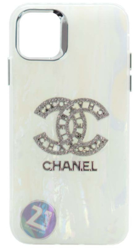 Силиконовый чехол для Apple iPhone 11 перламутр с камнями Chanel