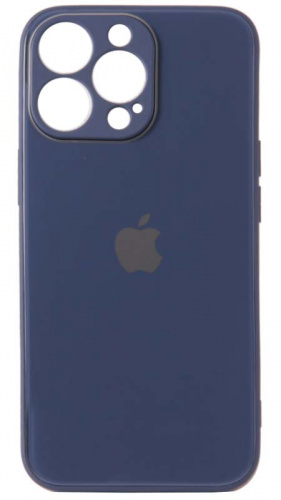 Силиконовый чехол для Apple iPhone 13 Pro стеклянный с защитой камеры синий