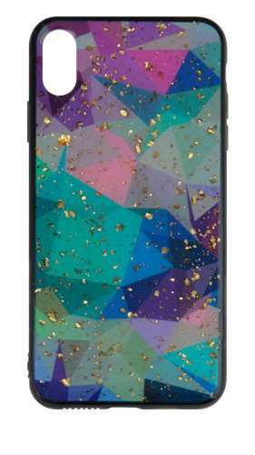Силиконовый чехол для Apple iPhone XS Max с блёстками Геометрия синий