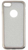 Силиконовый чехол для Apple iPhone 7 блестящий с окантовкой из страз серебро