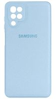 Силиконовый чехол для Samsung Galaxy A12/A125 с защитой камеры кожа с лого голубой