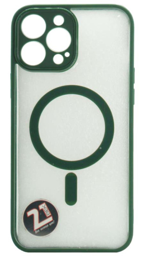 Силиконовый чехол для Apple iPhone 13 Pro Max MagSafe с окантовкой и защитой камеры зеленый