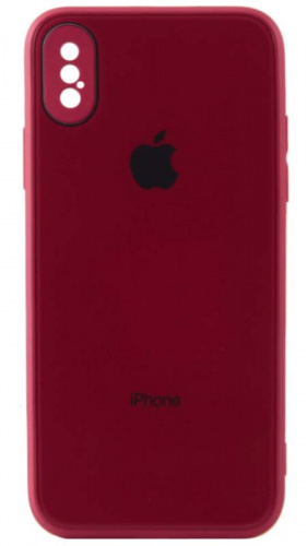 Силиконовый чехол для Apple iPhone X/XS стеклянный с защитой камеры бордовый