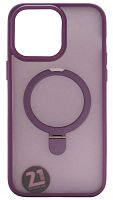 Силиконовый чехол MagSafe для Apple iPhone 14 Pro Max матовый с линзами и держателем фиолетовый