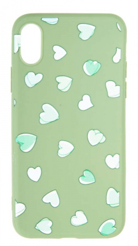 Силиконовый чехол для Apple iPhone X/XS сердечки зеленый
