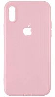 Силиконовый чехол для Apple iPhone X/XS с вырезанным логотипом и заглушками розовый