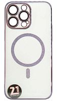 Силиконовый чехол для Apple iPhone 14 Pro Max magsafe с блестками и линзами фиолетовый