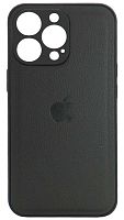 Силиконовый чехол для Apple iPhone 13 Pro кожа с лого черный вид 2